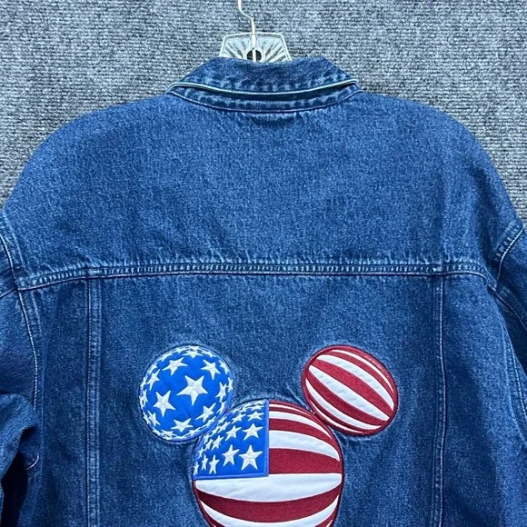 Vintage Walt Disney World Denim Jacket Mickey Mouse USA Flag Embroidered Adult M
